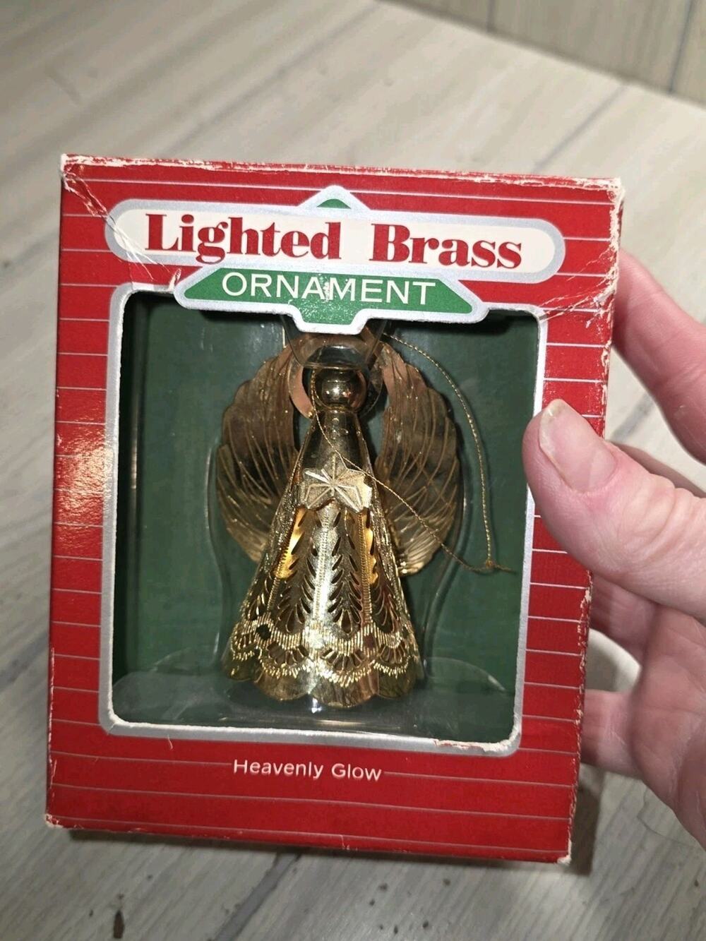Vtg Hallmark 1988 Angel Christmas Ornament Lighted Brass Heavenly Glow Keepsake